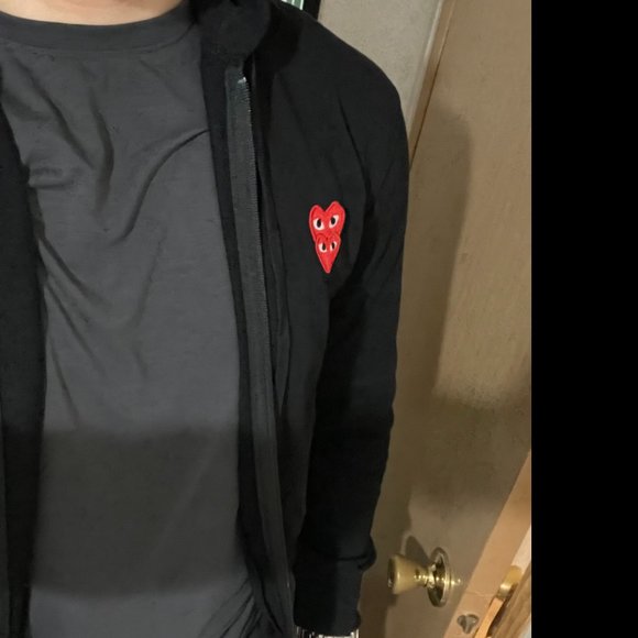 COMME DES GARCONS PLAY BLACK FULL ZIP HOODIE WITH DOUBLE RED HEART SIZE MEDIUM - Picture 3 of 4